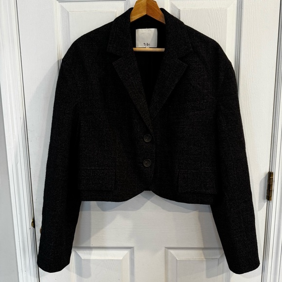 Tibi Kian Glenplaid Cropped Bomber Blazer Wool Blend Jacket Size Small - Picture 3 of 16